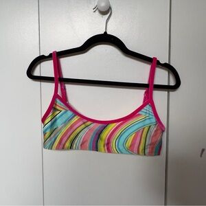 Frankie’s Bikinis Multicolor Stripe Bralette Bikini Top | Pink Trim | Retro Swim